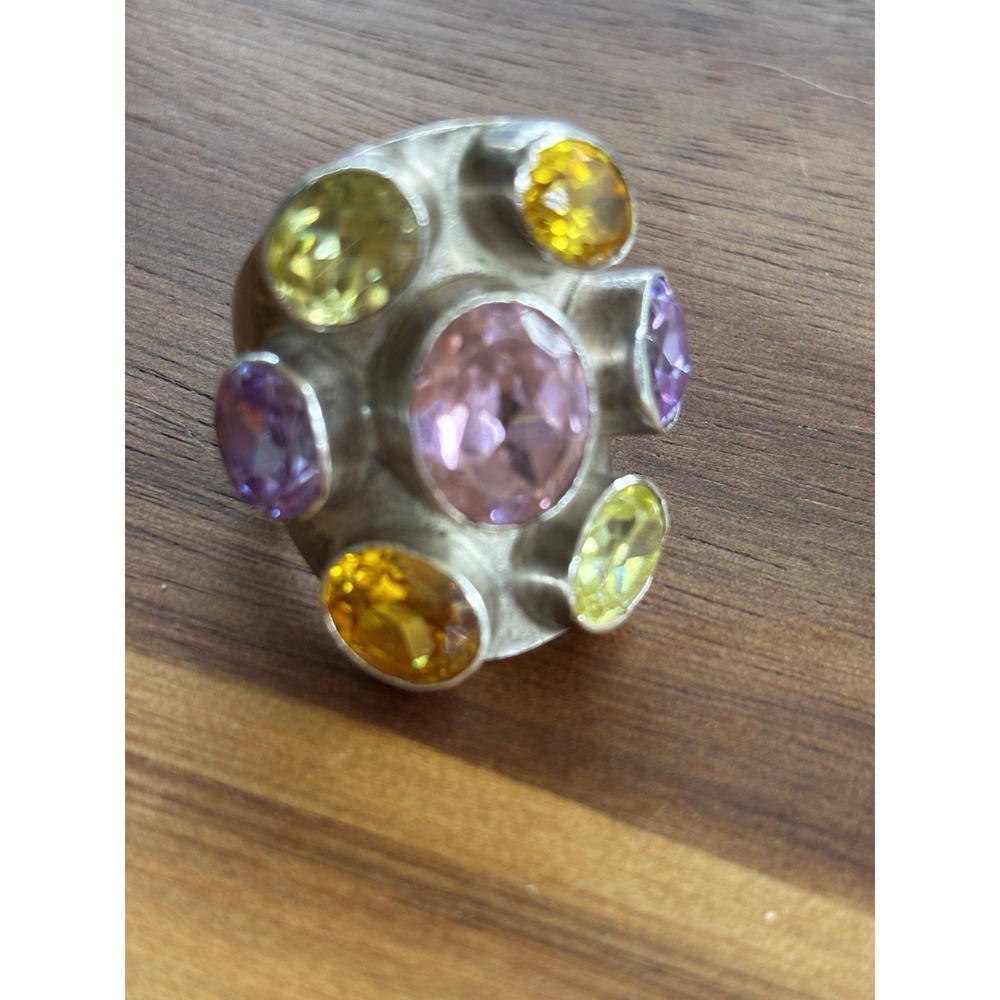 Sterling Silver Multicolored Gemstone Ring Size 6 Southwestern Topaz Sputnik